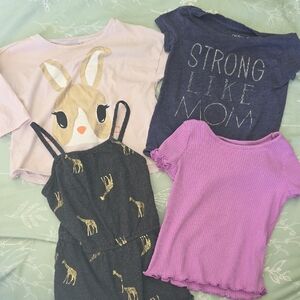 Kids Clothing Bundle with Giraffe Print Dress and Graphic Tees